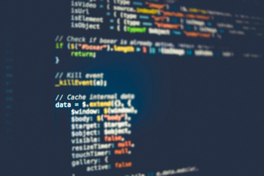 Close-up of code on a computer screen during software development