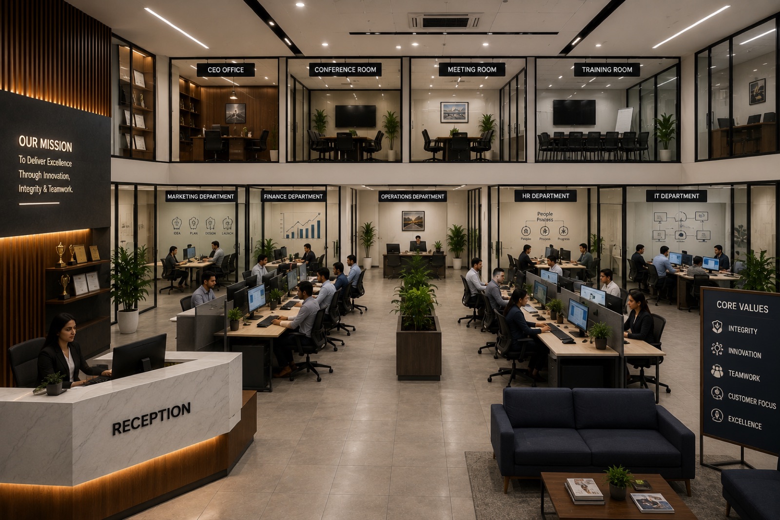Modern office workspace for office management software
